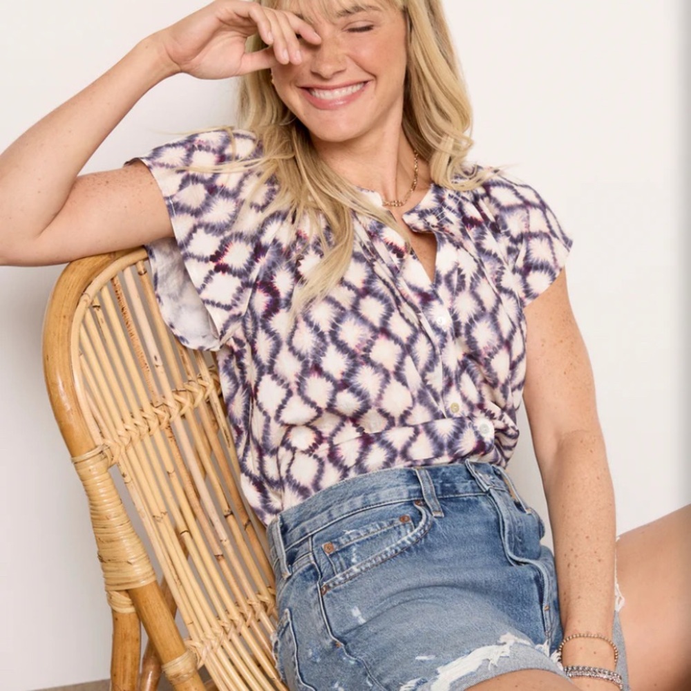 Rails Alena Iris Shibori Top Medium Geometric Print Preppy Feminine Lightweight